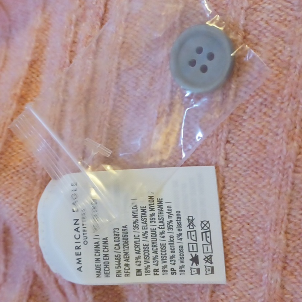 American Eagle Outfitters Pink Ribbed  Button Front Crop Sweater. Size L - Picture 13 of 15